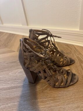 Jessica Simpson Taupe Braided Lace-Up Block Heel Sandals